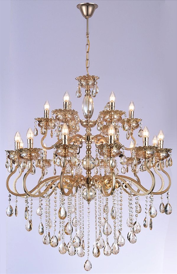 Lustre em Cristal 18 Braços 100x85cm Dourado 18xE14 DCD00479-12+6