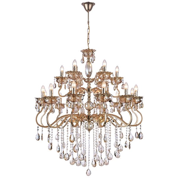 Lustre em Cristal 18 Braços 100x85cm Dourado 18xE14