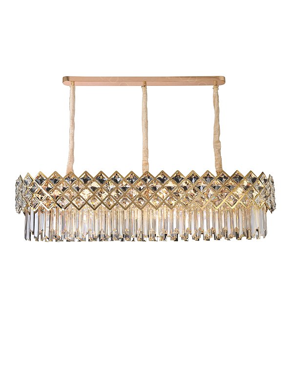 Pendente em Cristal e Inox Dourado 120x35cm 24xE14 cabo 1m