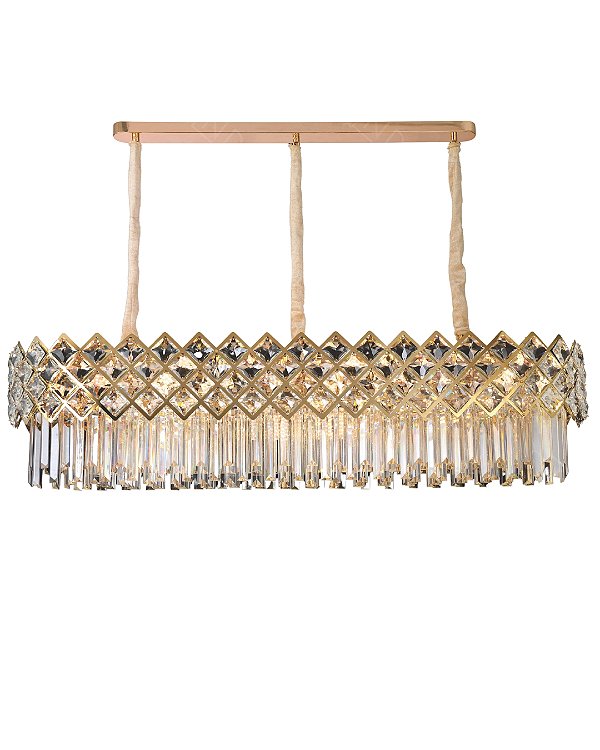 Pendente em Cristal e Inox Dourado 140x45cm 36xE14 cabo 1m