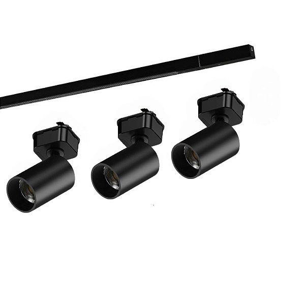 Kit Trilho 1m + 3x Spot LED 6W 3000k Direct Taschibra Preto
