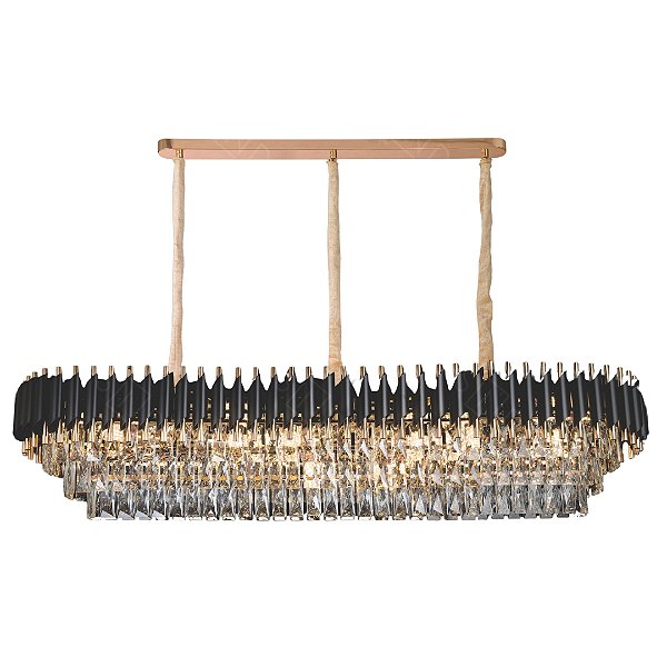 Lustre Pendente Cristal Transparente e Metal Preto 140x35x29cm 16xE14