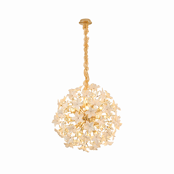 Lustre Pendente Metal Dourado+Vidro Branco 15xE14 D65cm DCD06236