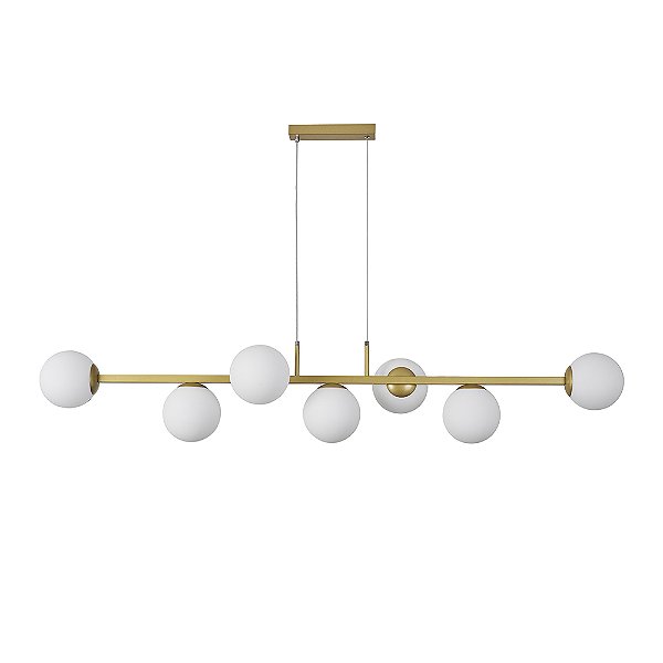 Pendente Jabuticaba Globo Branco 7xG9 Dourado 150x27x32cm cabo 180cm