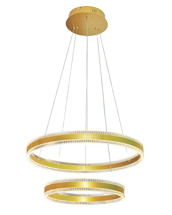 Pendente LED 126W 3000K 2 aros D60/40cm Cabo 2,5m Dourado DCD03241