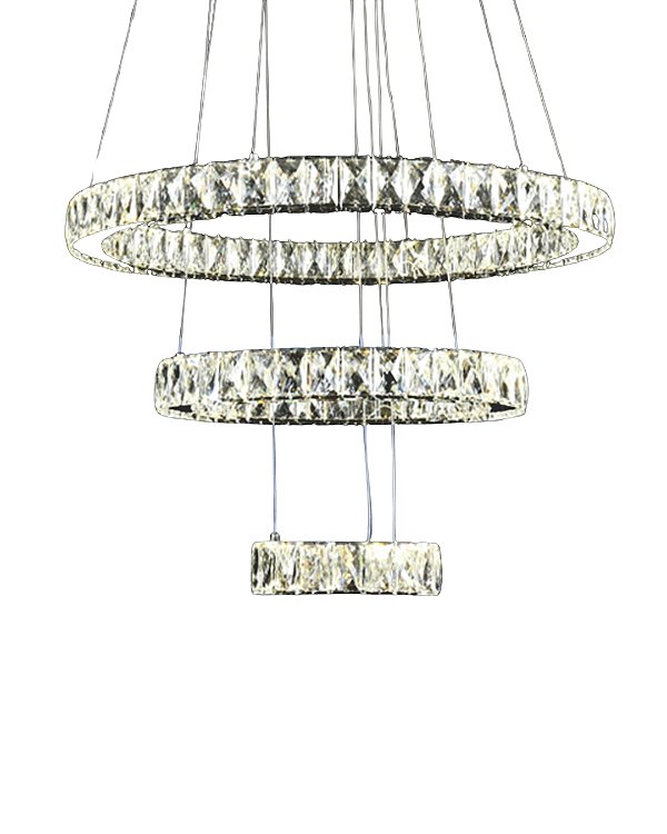 Pendente Cristal 3 aros 20+40+60cm LED 40W 6000K Cromado DCD02802