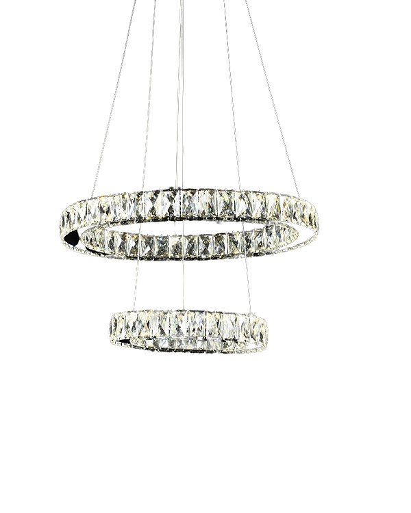 Pendente Cristal 2 aros 30+50cm LED 66W 3000/6000K Cromado DCD00102