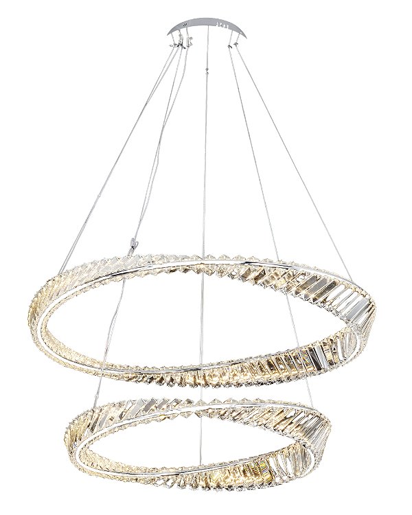 Pendente em Cristal LED 80W 3000K 2aros 60+80cm Metal Cromado DCD00790