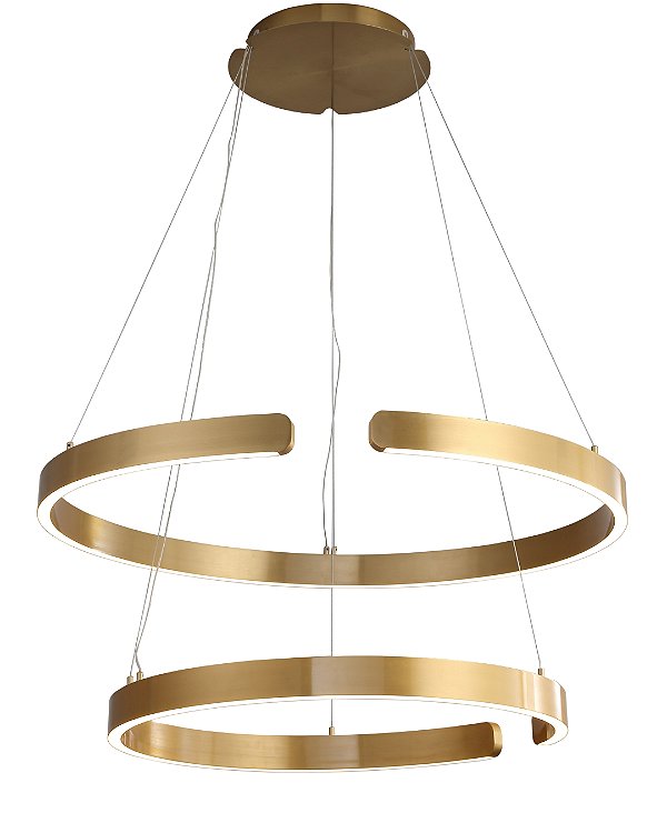 Pendente LED 80W 3000K 2 aros 44+66cm Inox Dourado DCD01612