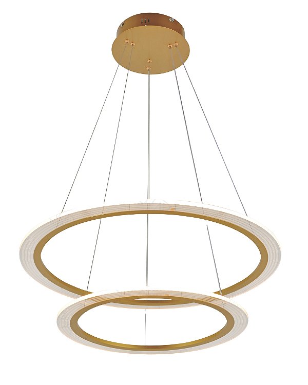 Pendente LED 63W 3000K 2 aros 40+60cm Dourado cabo 2,5m DCD03178