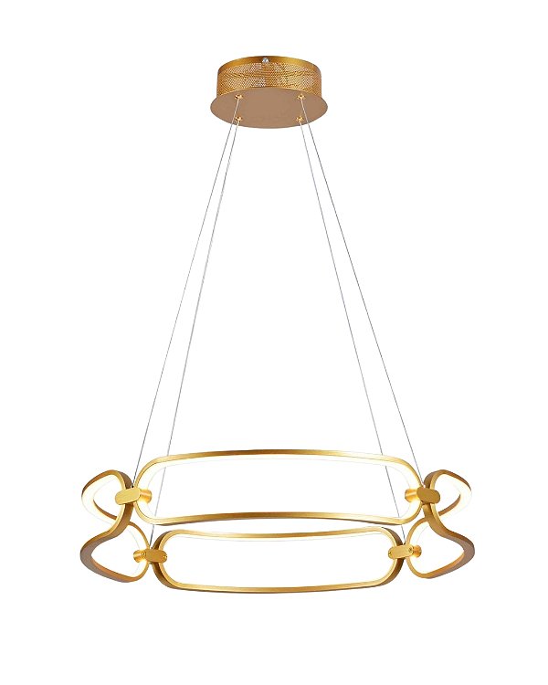 Pendente LED 80W 3000K Metal Dourado Escovado D60cm cabo 2m QD05480