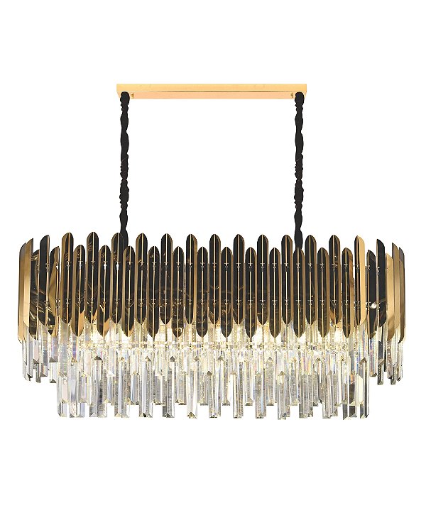 Pendente Cristal e Inox Dourado C75x35cm 12xE14 cabo 1m DCD03907