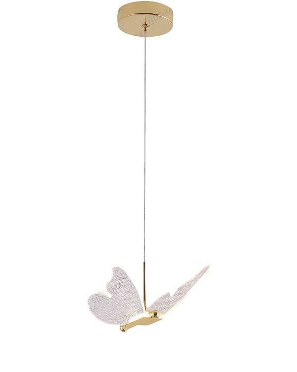 Pendente Borboleta LED 8W 3000K Bivolt cabo 150cm Dourado FD16034