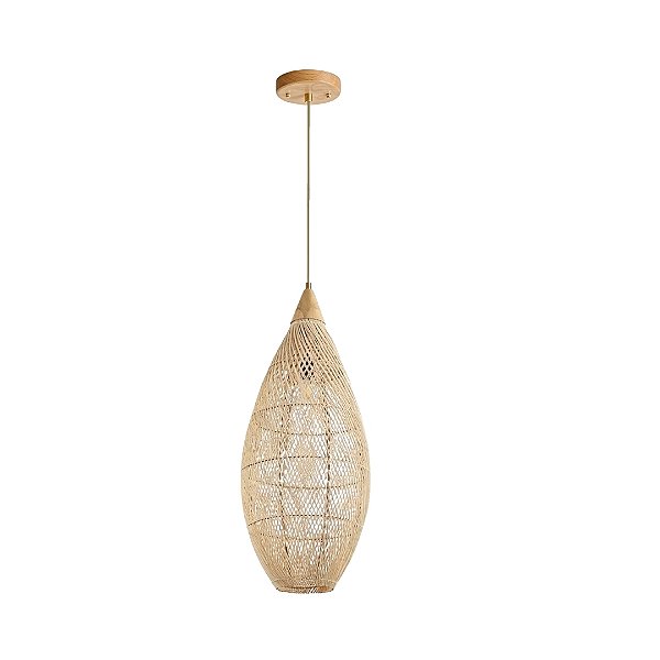 Pendente Madeira Rattan natural 34x85cm 1xE27 Metal Dourado DCD03514