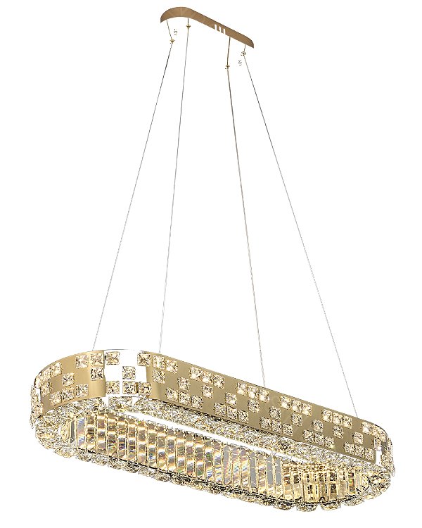 Pendente Cristal LED 74W 3000K 82x31cm Inox Dourado cabo 2m DCD02890