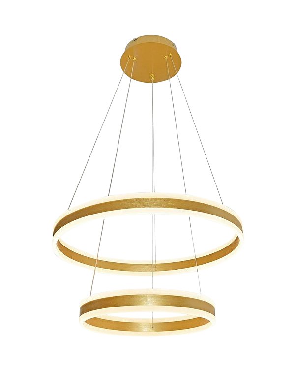 Pendente LED 126W 3000K 2 aros D40+60cm cabo 2,5m Dourado QD05334