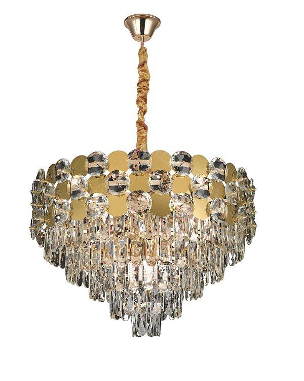 Lustre Pendente Cristal 60(D)x40(h)cm 12xE14 Dourado DCD06540