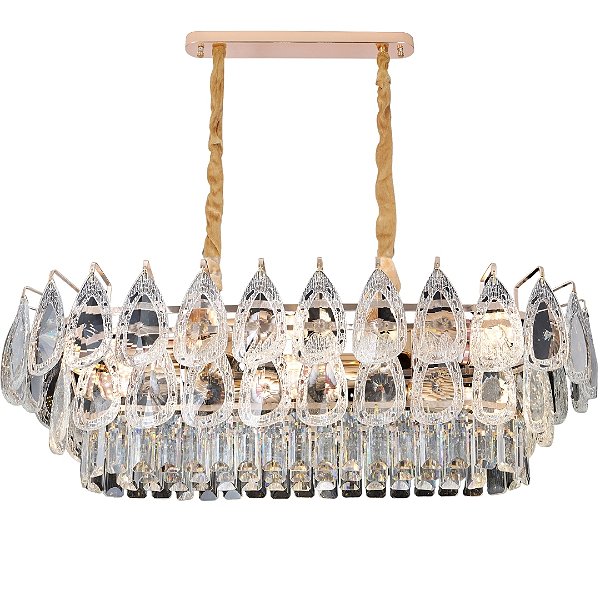 Lustre Pendente Cristal Transparente 100x35cm Metal Dourado DCD01074