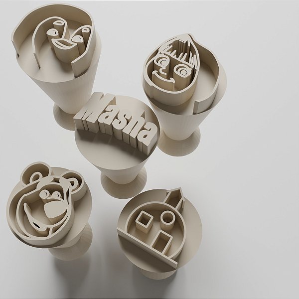 Kit com 05 Carimbos para docinhos/brigadeiro - Masha e Urso 1