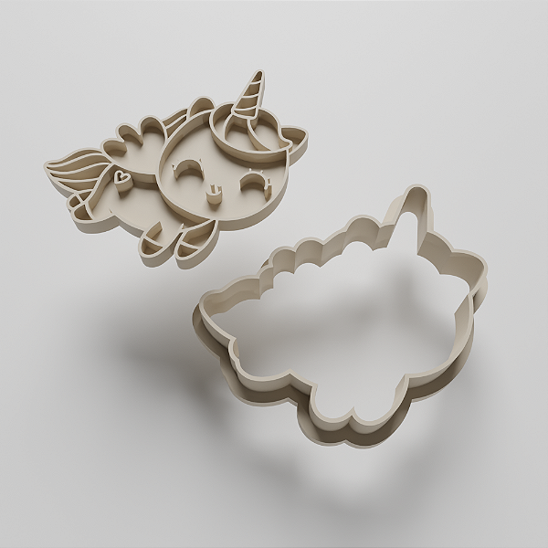 KIT CORTADOR E MARCADOR DE BOLACHA/PASTA AMERICANA - UNICORNIOS