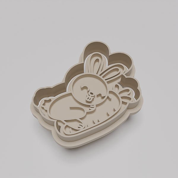 Cortador e Marcador para Biscuit, Bolachas e Pasta Americana - Coelho e Cenoura