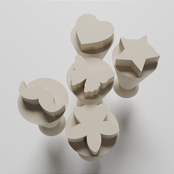 Kit com 05 Carimbos para docinhos/brigadeiro - Formas Básicas Preenchidas