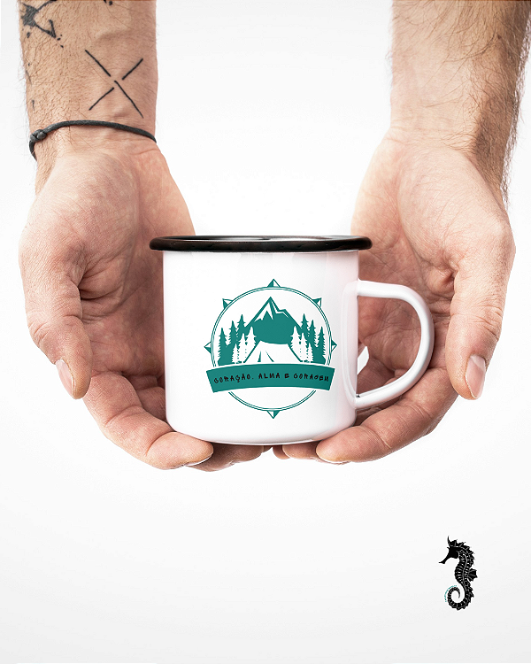 Caneca Esmaltada Retro Rise & Grind Verde