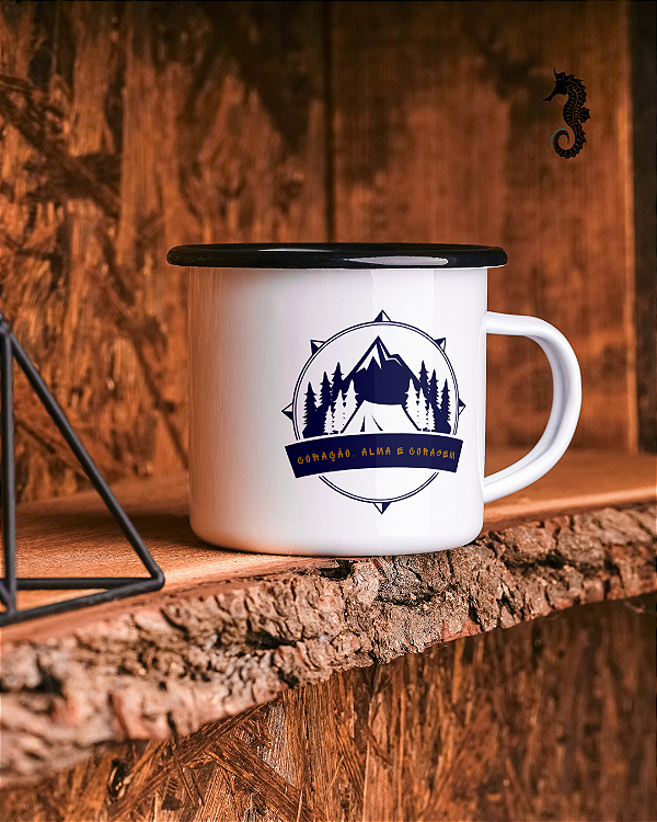 Caneca Esmaltada Retro Rise & Grind Azul