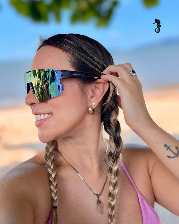 Óculos de Sol Spectra Preto c/ Rosa Camaleão Espelhado (Unissex)