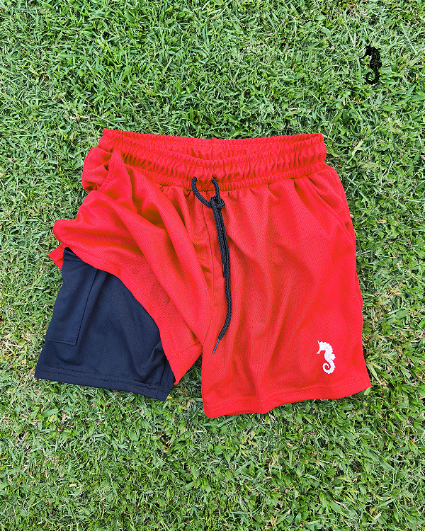 Short Titan 2 em 1 - Dryfit e Microfibra Vermelho