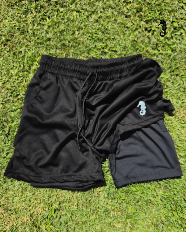 Short Titan 2 em 1 - Dryfit e Microfibra Preto