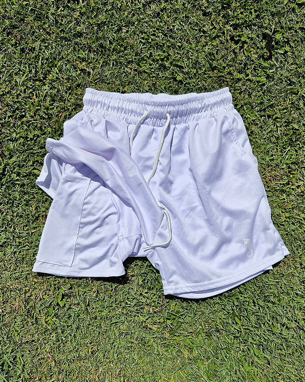 Short Titan 2 em 1 - Dryfit e Microfibra Branco