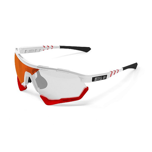 Óculos Scicon Aerotech Branco Lente Vermelha Fotocromática com Adaptador de Grau