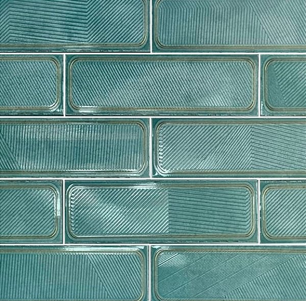 Porcelanato - Gabriella -  Brick Retrô Turquesa Real Lux Brilho  -7X22cm - 0,96 m2