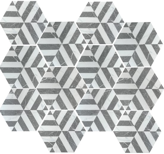 Porcelanato Decorado - Gabriella - Hexagonal Branco e Preto Mate  -  17x19,5cm - 1 m2