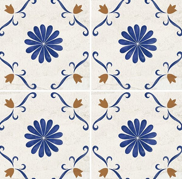 Porcelanato Decorado  - Gabriella -  Portugues 425 Azul/Ocre  - 15,2 X 15,2 - 0,35 m2