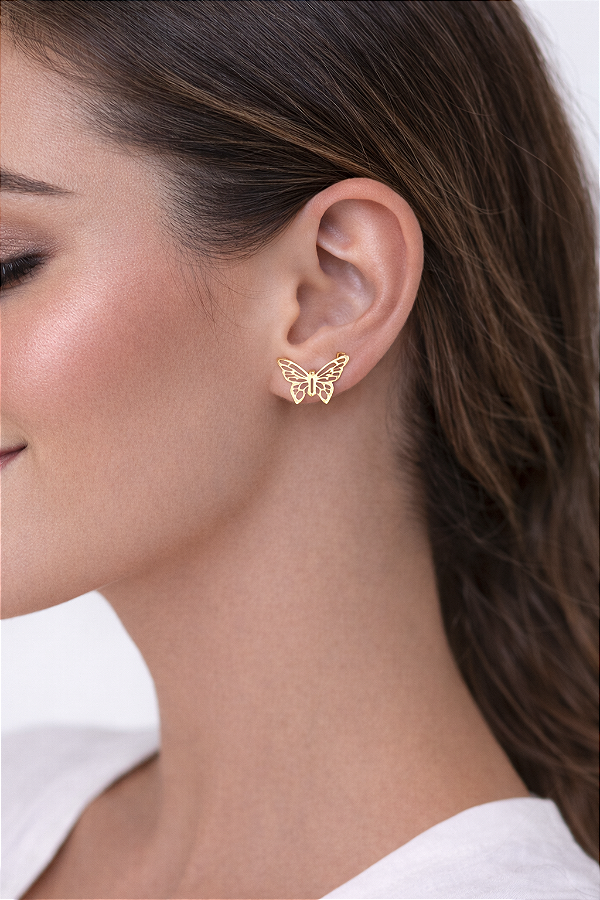 Brinco Borboleta Vazada - Folheado a Ouro 18K