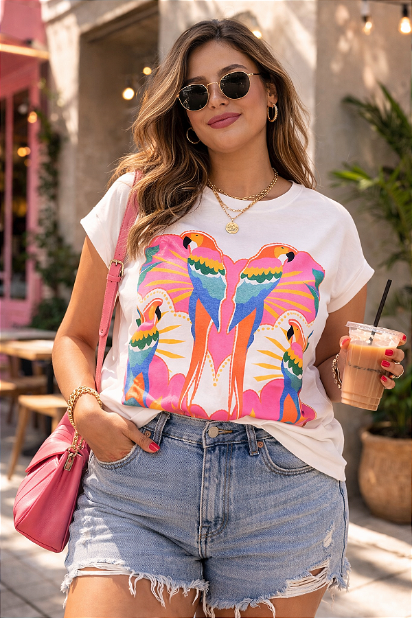 T-Shirt Arara Aquarela Plus - Manga Japonesa