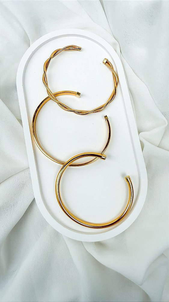 Kit 3 Braceletes Folheado a Ouro 18k