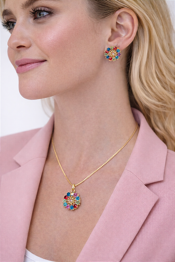 Conjunto Colar e Brinco Felicidade - Folheado a ouro 18k