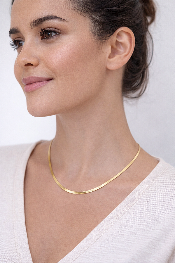 Colar Fita Liso Folheado a Ouro 18K