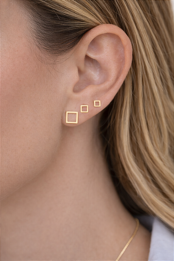 Brincos Trio quadradinhos- Folheado a Ouro 18K (3 PARES)
