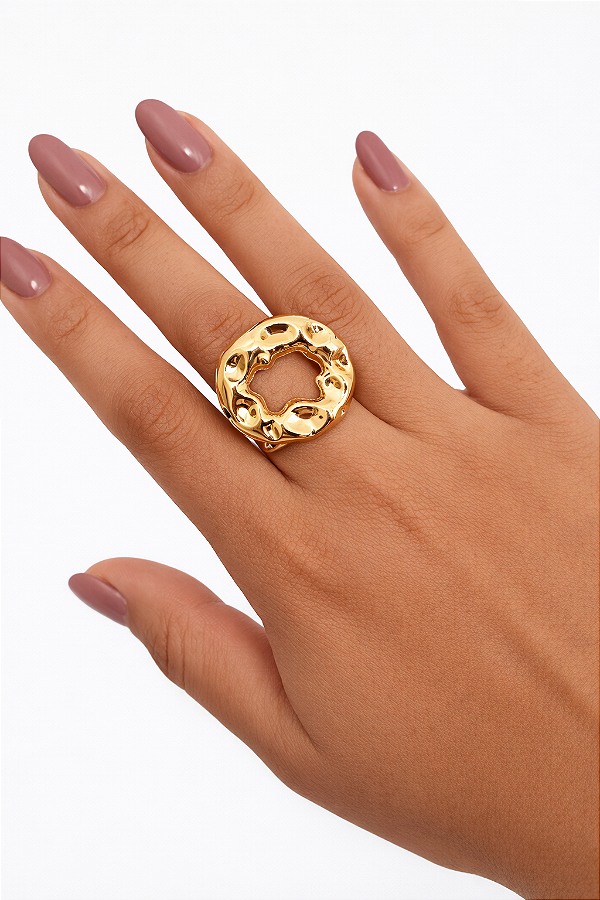 Anel martelado Regulavél - Folheado em Ouro 18k