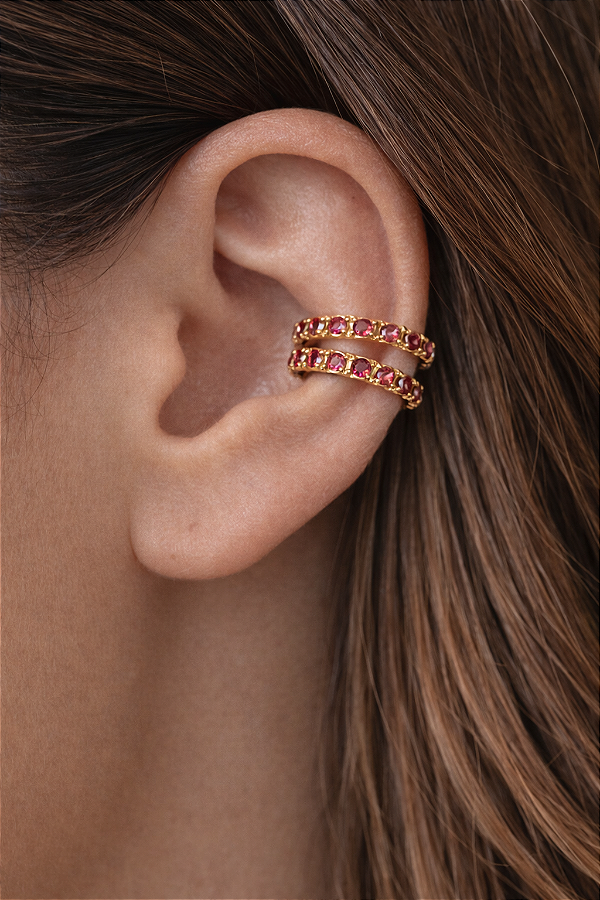 Brinco piercing Fake pedraria - Folheado a Ouro 18K