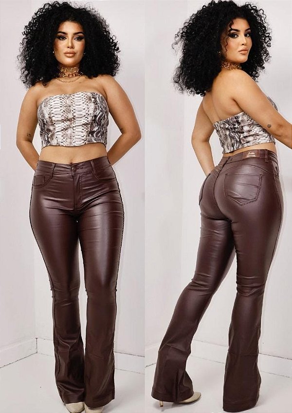 Calça  de couro bengaline -  flare