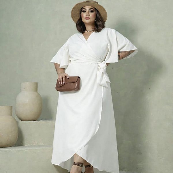 Vestido Plus Size Amarrar Estilo Envelope