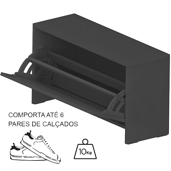 Sapateira Com Porta Vai E Vem Empilhável - Preta