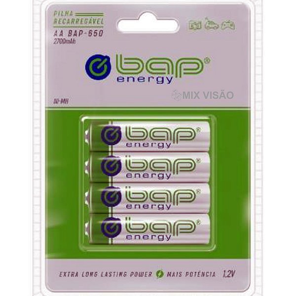 Pilha Recarregável AA 1.2v 2700mah C/4 Bap650