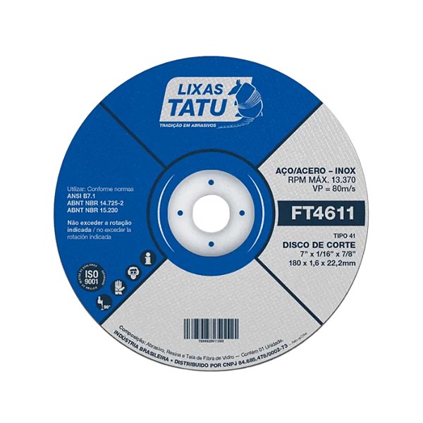 Disco De Corte Aco Inox Premium Tatu (115mm)