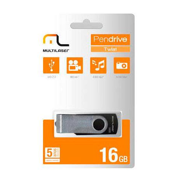 Pendrive 16GB 2.0 Twist Preto MULTILASER PD588
